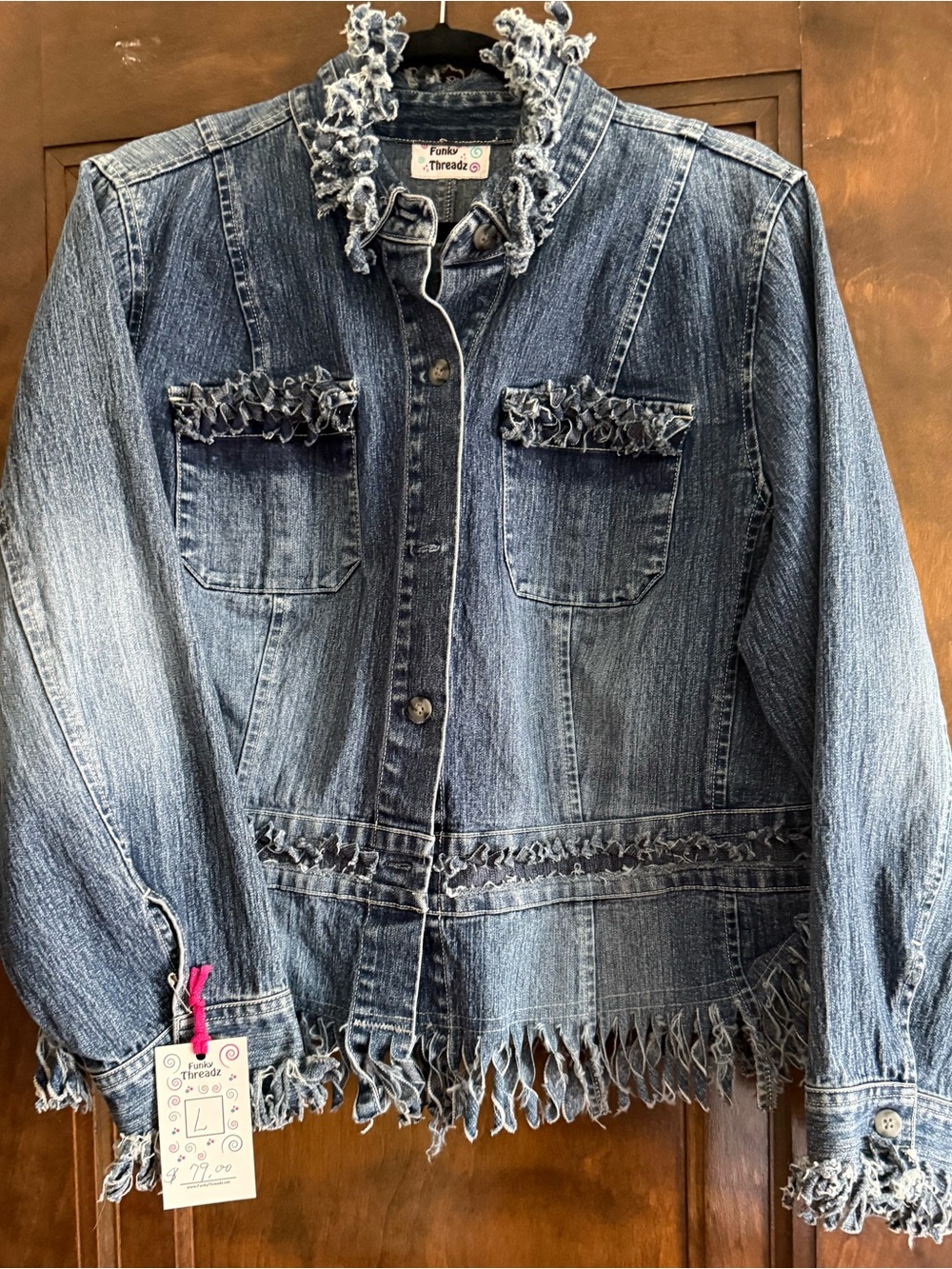 Funky Threads Denim Jacket with Frayed Trim - Blue